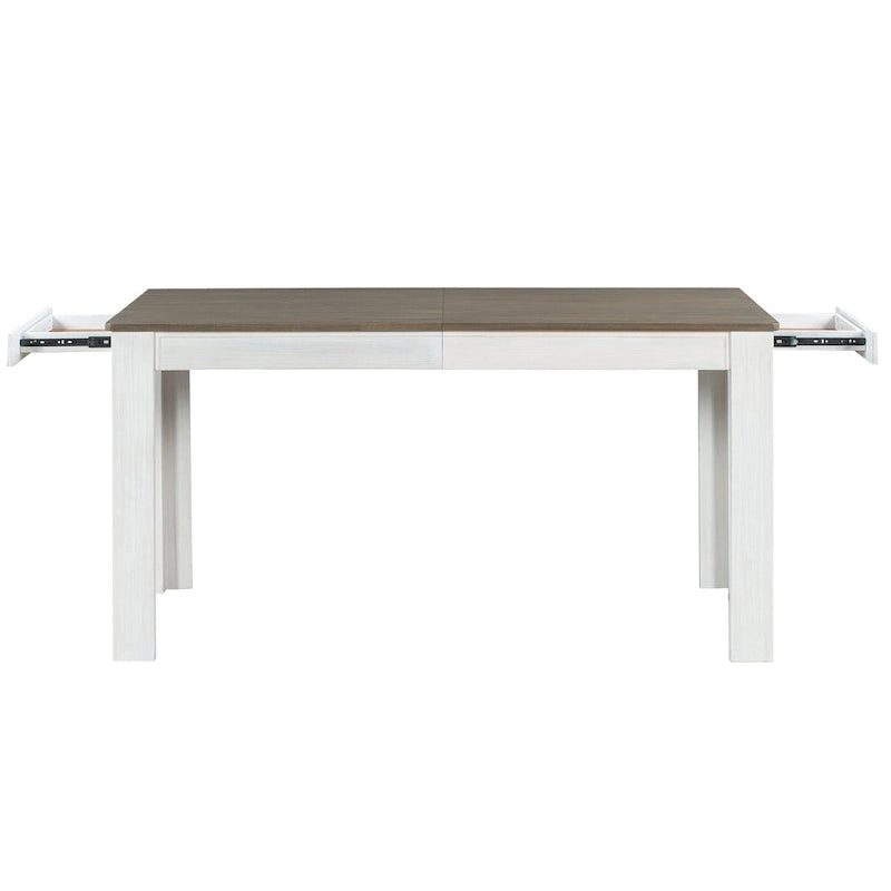 Juego de comedor extensible de 7 piezas de madera natural lavado / marrón+blanco, con capacidad para hasta 8 personas