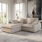 Sofá Seccional Modular de Lino Khaki con Otomana – 2/3/4 Asientos