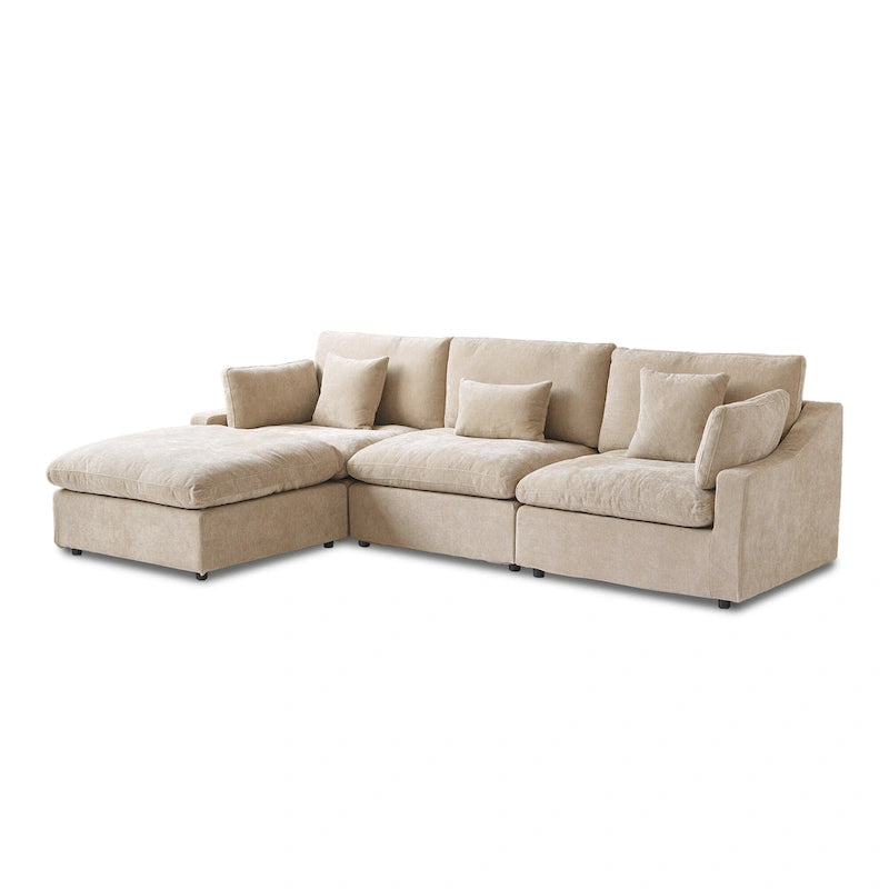 Sofá Seccional Modular de Lino Khaki con Otomana – 2/3/4 Asientos