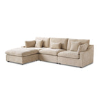 Sofá Seccional Modular de Lino Khaki con Otomana – 2/3/4 Asientos