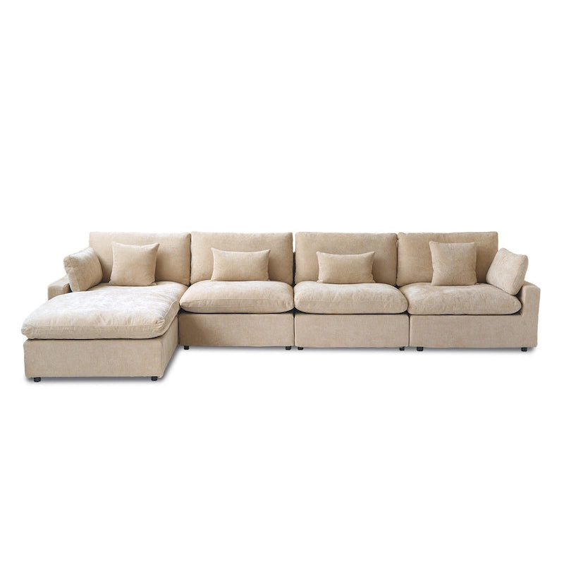 Sofá Seccional Modular de Lino Khaki con Otomana – 2/3/4 Asientos
