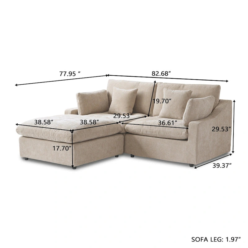 Sofá Seccional Modular de Lino Khaki con Otomana – 2/3/4 Asientos