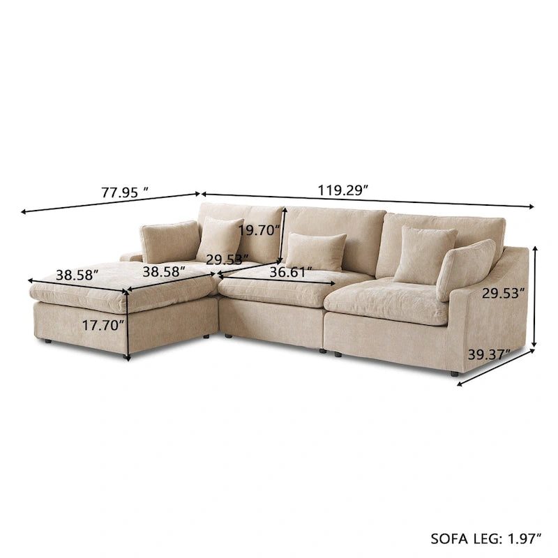 Sofá Seccional Modular de Lino Khaki con Otomana – 2/3/4 Asientos