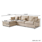 Sofá Seccional Modular de Lino Khaki con Otomana – 2/3/4 Asientos