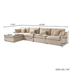 Sofá Seccional Modular de Lino Khaki con Otomana – 2/3/4 Asientos