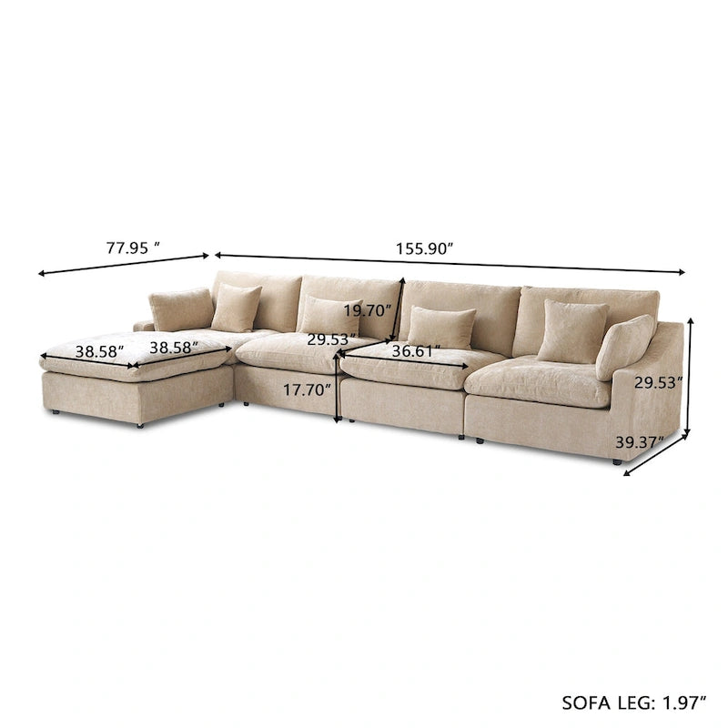 Sofá Seccional Modular de Lino Khaki con Otomana – 2/3/4 Asientos