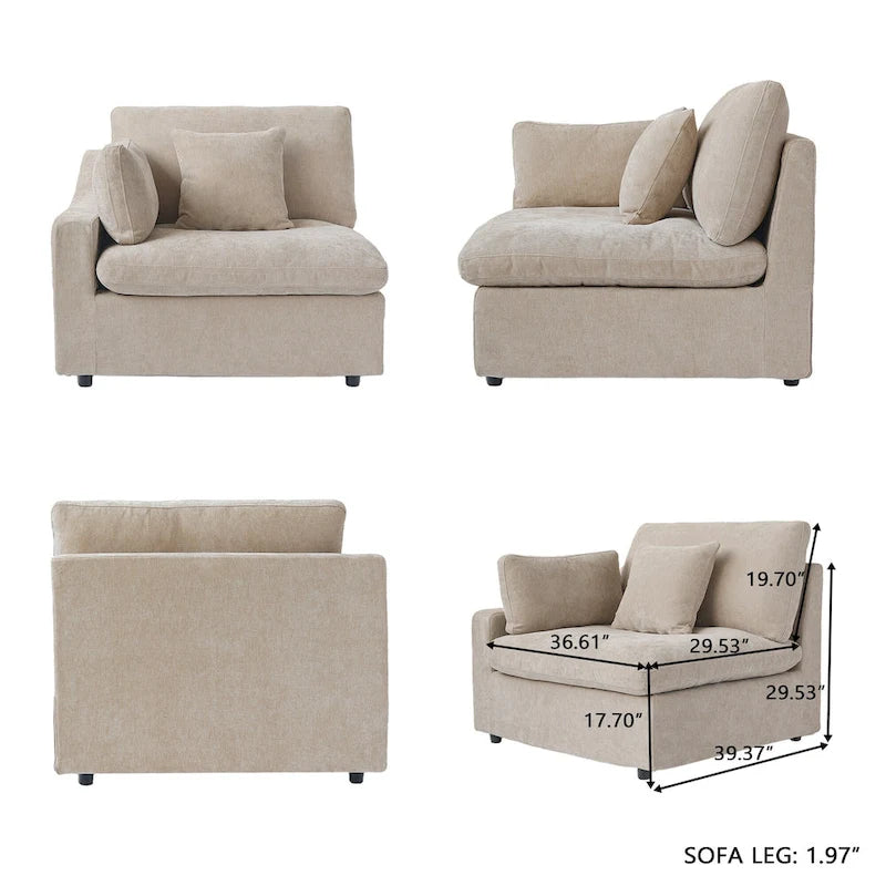 Sofá Seccional Modular de Lino Khaki con Otomana – 2/3/4 Asientos