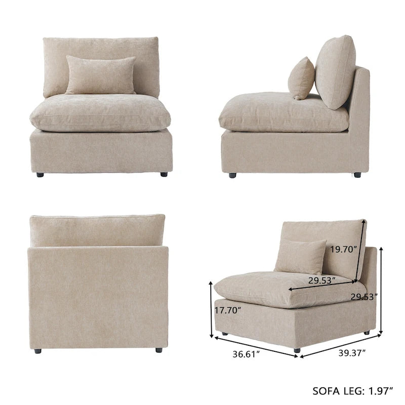 Sofá Seccional Modular de Lino Khaki con Otomana – 2/3/4 Asientos