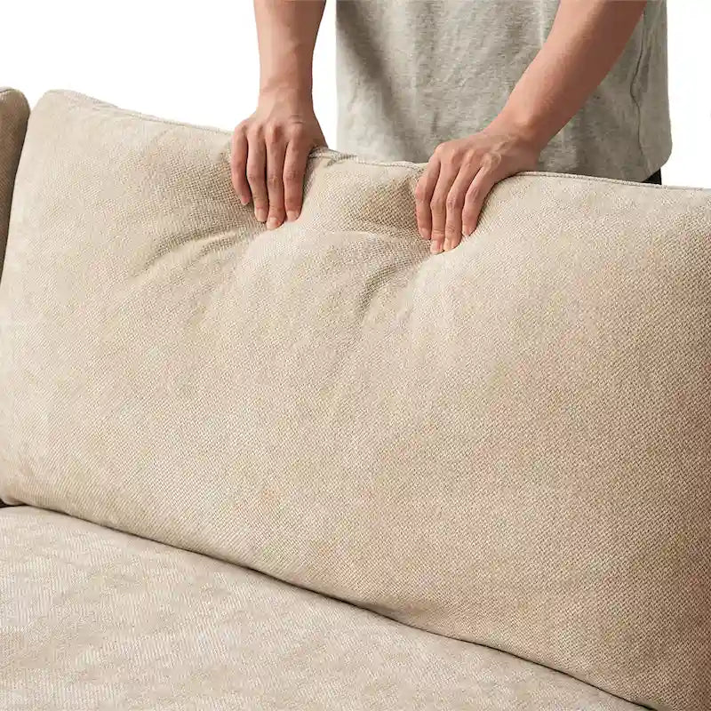 Sofá Seccional Modular de Lino Khaki con Otomana – 2/3/4 Asientos