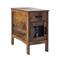Mesa auxiliar rústica de madera natural con cajón y regleta, 1 pieza