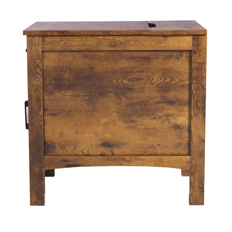 Mesa auxiliar rústica de madera natural con cajón y regleta, 1 pieza