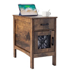Mesa auxiliar rústica de madera natural con cajón y regleta, 1 pieza