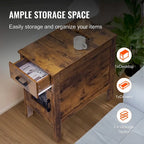 Mesa auxiliar rústica de madera natural con cajón y regleta, 1 pieza