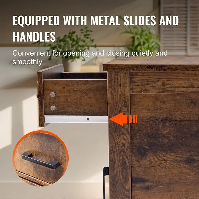 Mesa auxiliar rústica de madera natural con cajón y regleta, 1 pieza