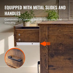 Mesa auxiliar rústica de madera natural con cajón y regleta, 1 pieza