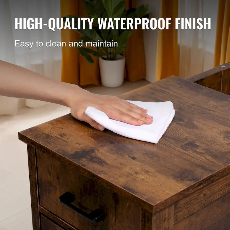 Mesa auxiliar rústica de madera natural con cajón y regleta, 1 pieza