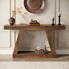 Mesa consola de 2 niveles de 140 cm, acabado de vetas de madera, marrón / gris / negro / marrón natural