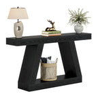 Mesa consola de 2 niveles de 140 cm, acabado de vetas de madera, marrón / gris / negro / marrón natural