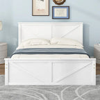 Cama Queen Antigüedad Blanca con Plataforma, 4 Cajones de Almacenamiento y Cabecera, Para 1-2