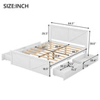 Cama Queen Antigüedad Blanca con Plataforma, 4 Cajones de Almacenamiento y Cabecera, Para 1-2