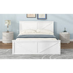 Cama Queen Antigüedad Blanca con Plataforma, 4 Cajones de Almacenamiento y Cabecera, Para 1-2