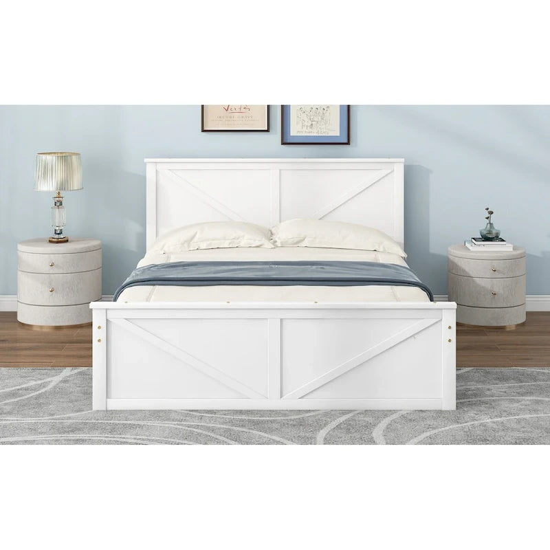 Cama Queen Antigüedad Blanca con Plataforma, 4 Cajones de Almacenamiento y Cabecera, Para 1-2