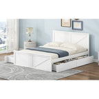 Cama Queen Antigüedad Blanca con Plataforma, 4 Cajones de Almacenamiento y Cabecera, Para 1-2