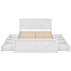Cama Queen Antigüedad Blanca con Plataforma, 4 Cajones de Almacenamiento y Cabecera, Para 1-2