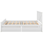 Cama Queen Antigüedad Blanca con Plataforma, 4 Cajones de Almacenamiento y Cabecera, Para 1-2