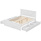 Cama Queen Antigüedad Blanca con Plataforma, 4 Cajones de Almacenamiento y Cabecera, Para 1-2