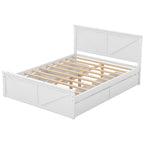 Cama Queen Antigüedad Blanca con Plataforma, 4 Cajones de Almacenamiento y Cabecera, Para 1-2
