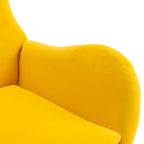 Mecedora individual tapizada de respaldo alto, color amarillo, con estructura de metal y patas de madera de caucho