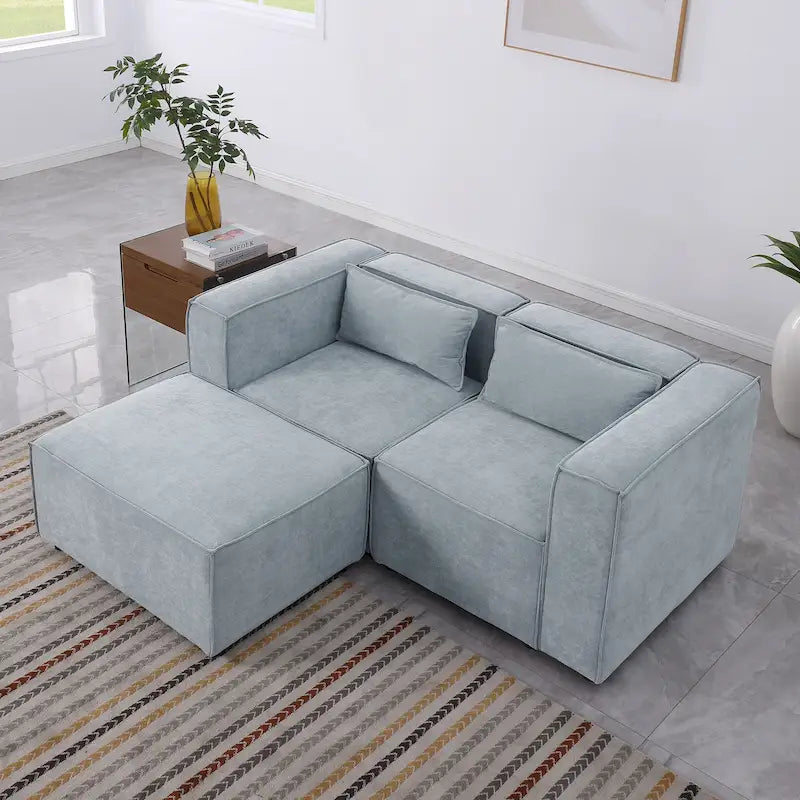 Sofá modular seccional de chenilla gris azulado/blanco, configuraciones de 2 a 6 plazas