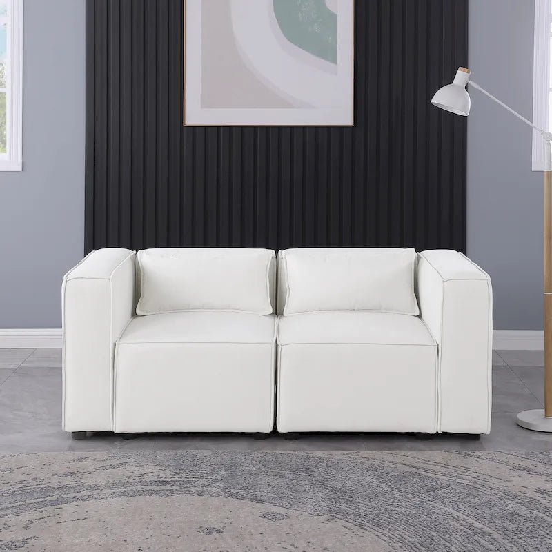 Sofá modular seccional de chenilla gris azulado/blanco, configuraciones de 2 a 6 plazas