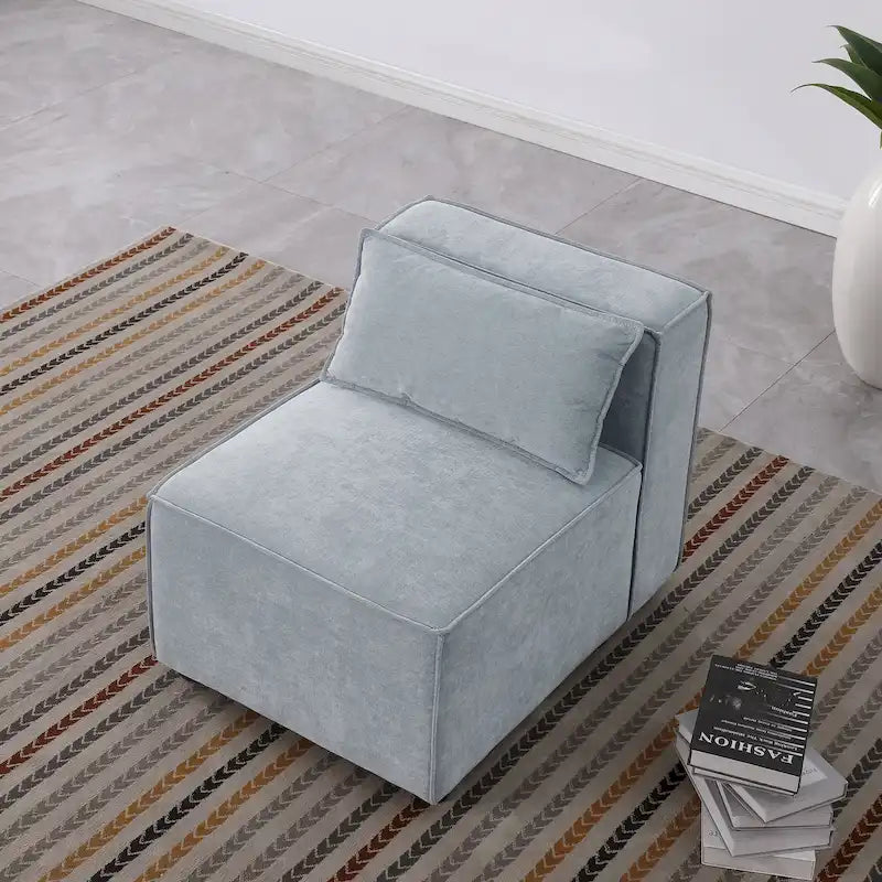 Sofá modular seccional de chenilla gris azulado/blanco, configuraciones de 2 a 6 plazas