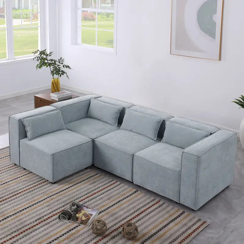 Sofá modular seccional de chenilla gris azulado/blanco, configuraciones de 2 a 6 plazas