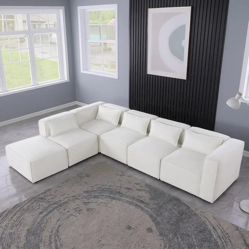 Sofá modular seccional de chenilla gris azulado/blanco, configuraciones de 2 a 6 plazas