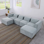 Sofá modular seccional de chenilla gris azulado/blanco, configuraciones de 2 a 6 plazas