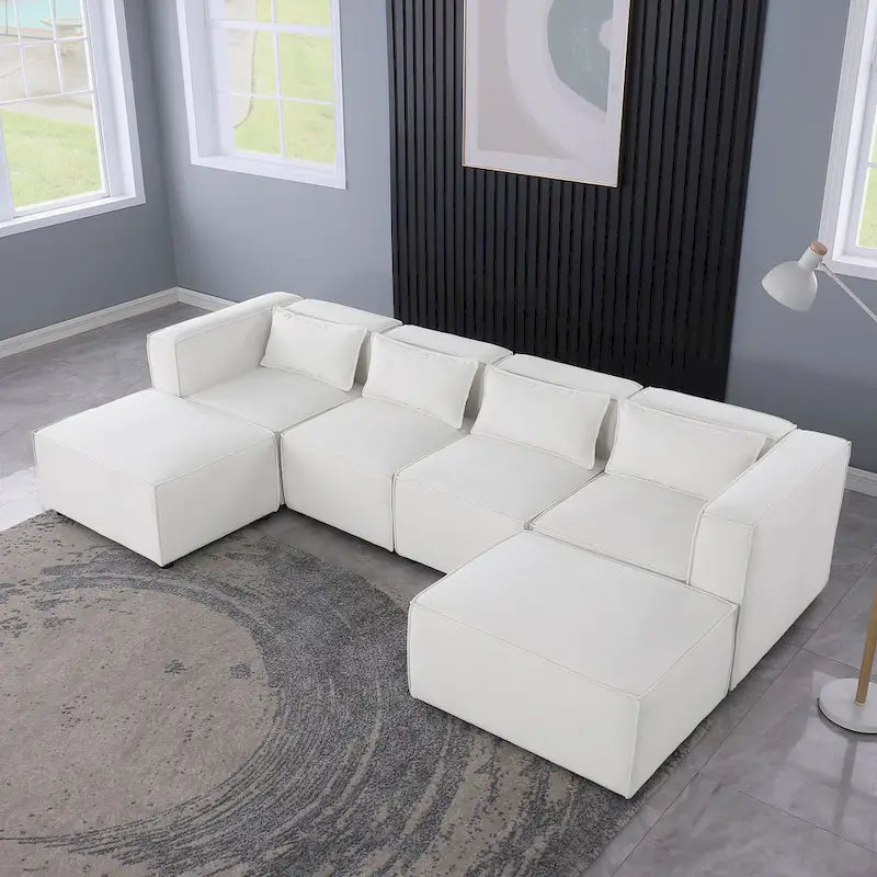 Sofá modular seccional de chenilla gris azulado/blanco, configuraciones de 2 a 6 plazas