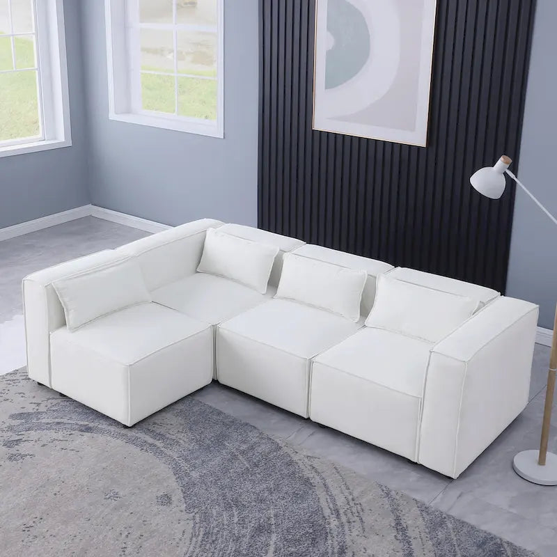 Sofá modular seccional de chenilla gris azulado/blanco, configuraciones de 2 a 6 plazas