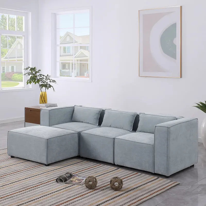 Sofá modular seccional de chenilla gris azulado/blanco, configuraciones de 2 a 6 plazas