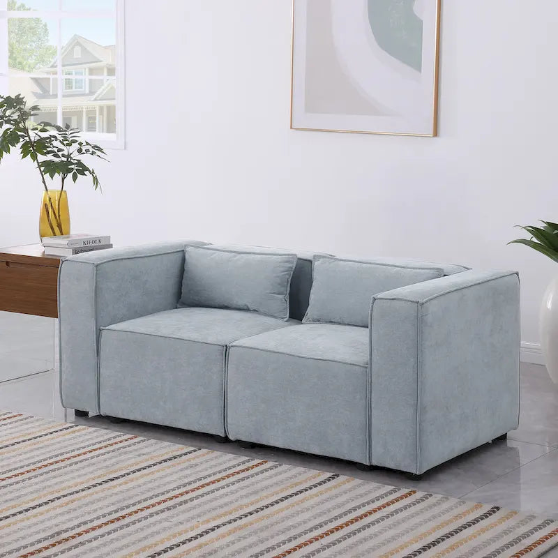 Sofá modular seccional de chenilla gris azulado/blanco, configuraciones de 2 a 6 plazas