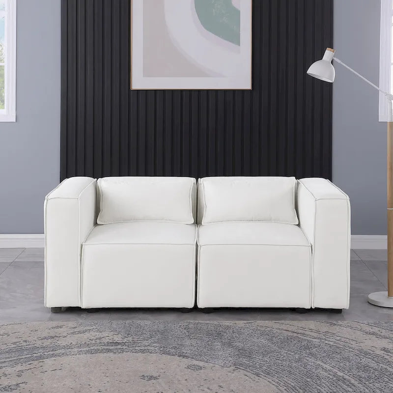 Sofá modular seccional de chenilla gris azulado/blanco, configuraciones de 2 a 6 plazas