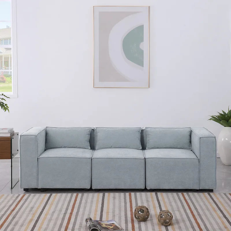Sofá modular seccional de chenilla gris azulado/blanco, configuraciones de 2 a 6 plazas
