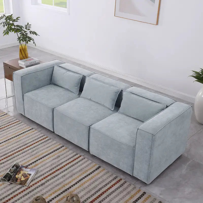 Sofá modular seccional de chenilla gris azulado/blanco, configuraciones de 2 a 6 plazas