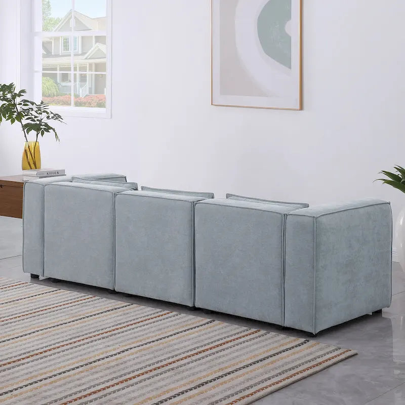 Sofá modular seccional de chenilla gris azulado/blanco, configuraciones de 2 a 6 plazas