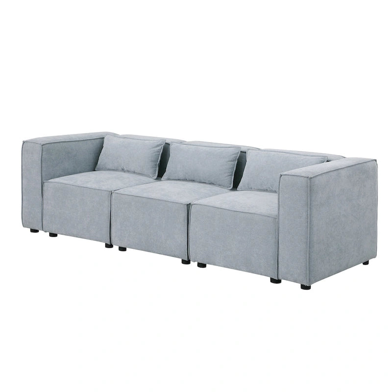Sofá modular seccional de chenilla gris azulado/blanco, configuraciones de 2 a 6 plazas