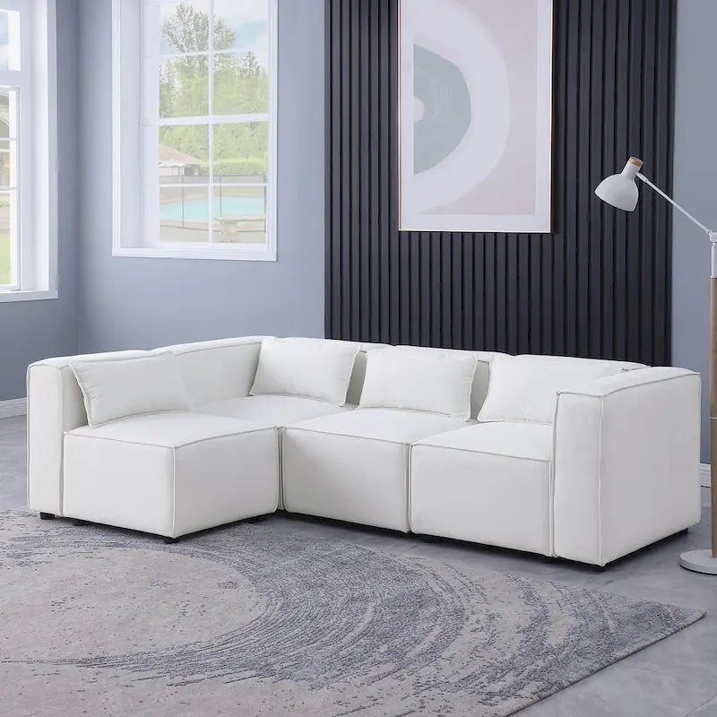 Sofá modular seccional de chenilla gris azulado/blanco, configuraciones de 2 a 6 plazas