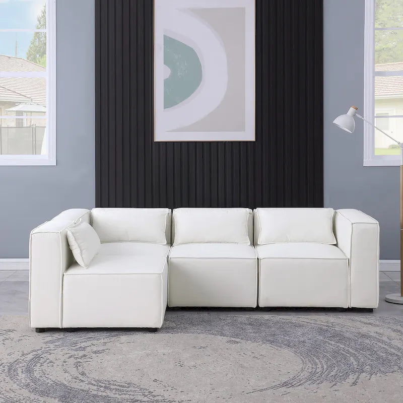 Sofá modular seccional de chenilla gris azulado/blanco, configuraciones de 2 a 6 plazas