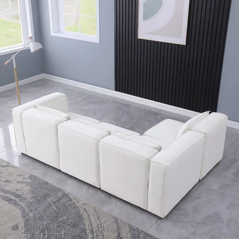 Sofá modular seccional de chenilla gris azulado/blanco, configuraciones de 2 a 6 plazas